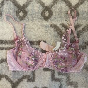 For Love and Lemons Floral Lace Underwire Bra - Pink